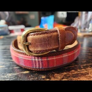 Vintage Talbots leather and red plaid belt